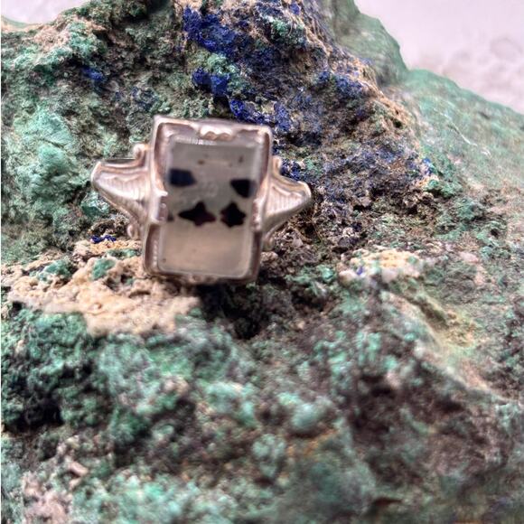 Moss Agate Ring in Sterling Silver Setting -Vintage 70's size 6 - Picture 3 of 7